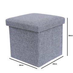 Cube Storage Stool with Cushion – Foldable, Multi-Purpose Seat & Organizer (30x30x30cm, Grey)
