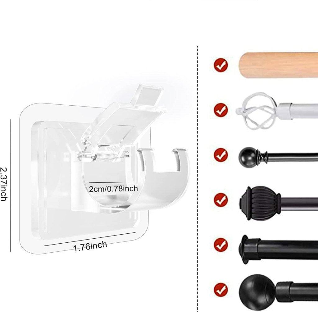 Self-Adhesive Curtain Hook Holders – No Drill, Nail-Free, Adjustable, Transparent (1 Pack)
