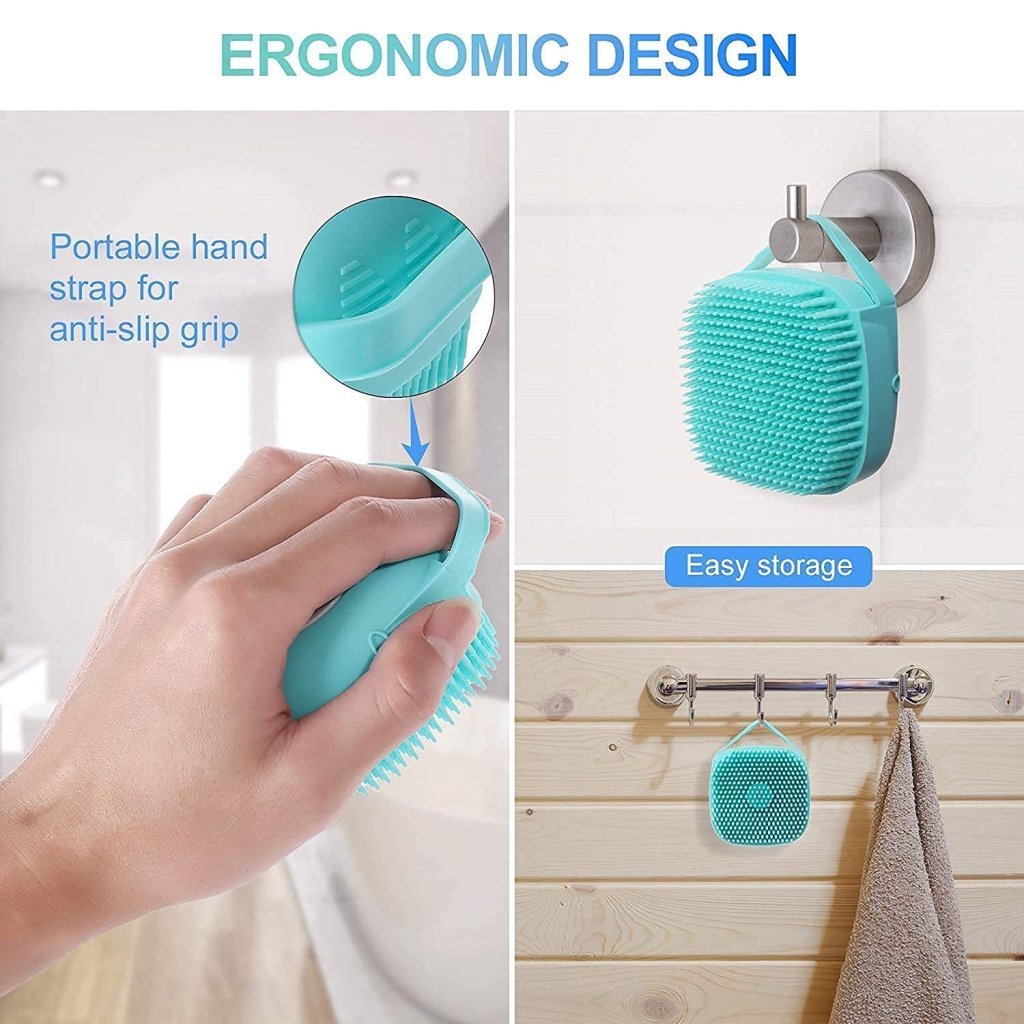 Multicolor Silicone Shower Bath Brush with Shampoo Dispenser – Gentle Deep Clean & Massage