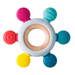 Silicone & Wooden Baby Teether – Soft Infant Teething Toy & Rattle Gift