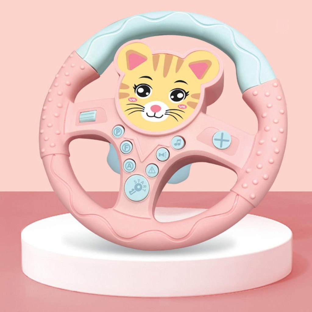 Kids Simulated Steering Wheel Car Toy with Lights, Music & Suction (Pink)