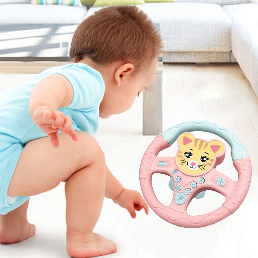 Kids Simulated Steering Wheel Car Toy with Lights, Music & Suction (Pink)