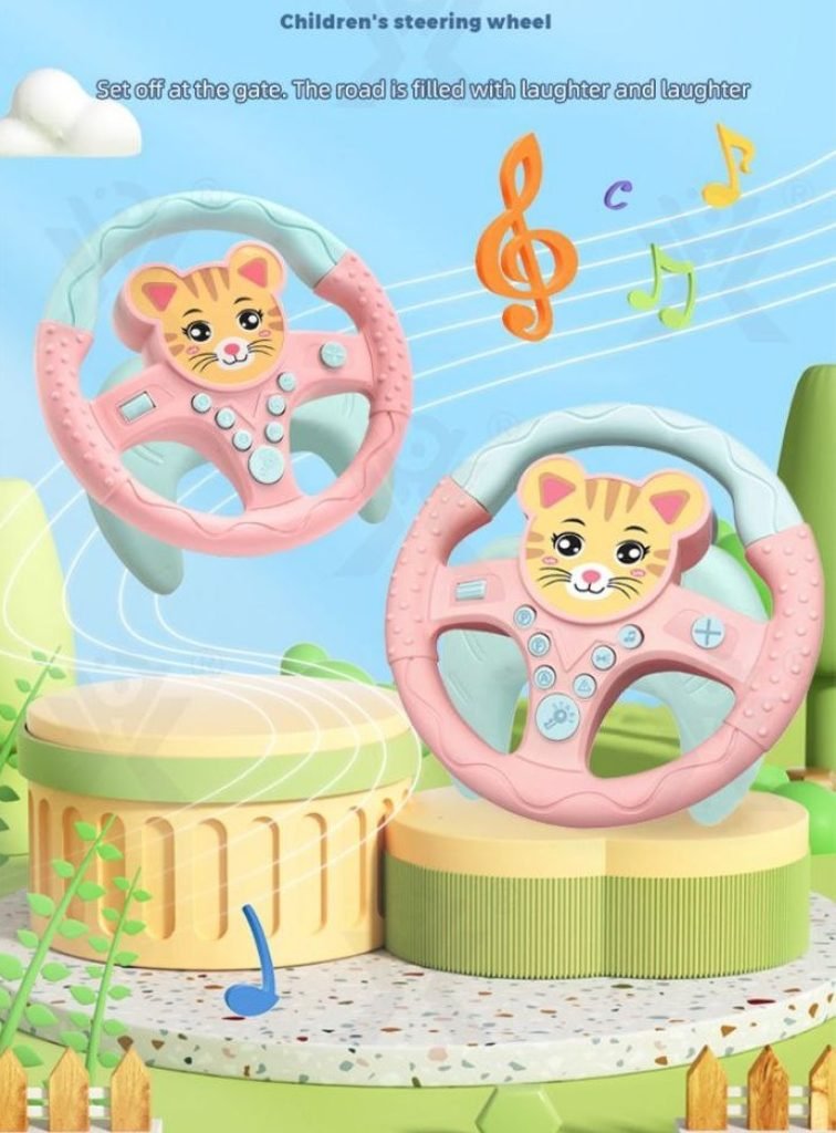 Kids Simulated Steering Wheel Car Toy with Lights, Music & Suction (Pink)
