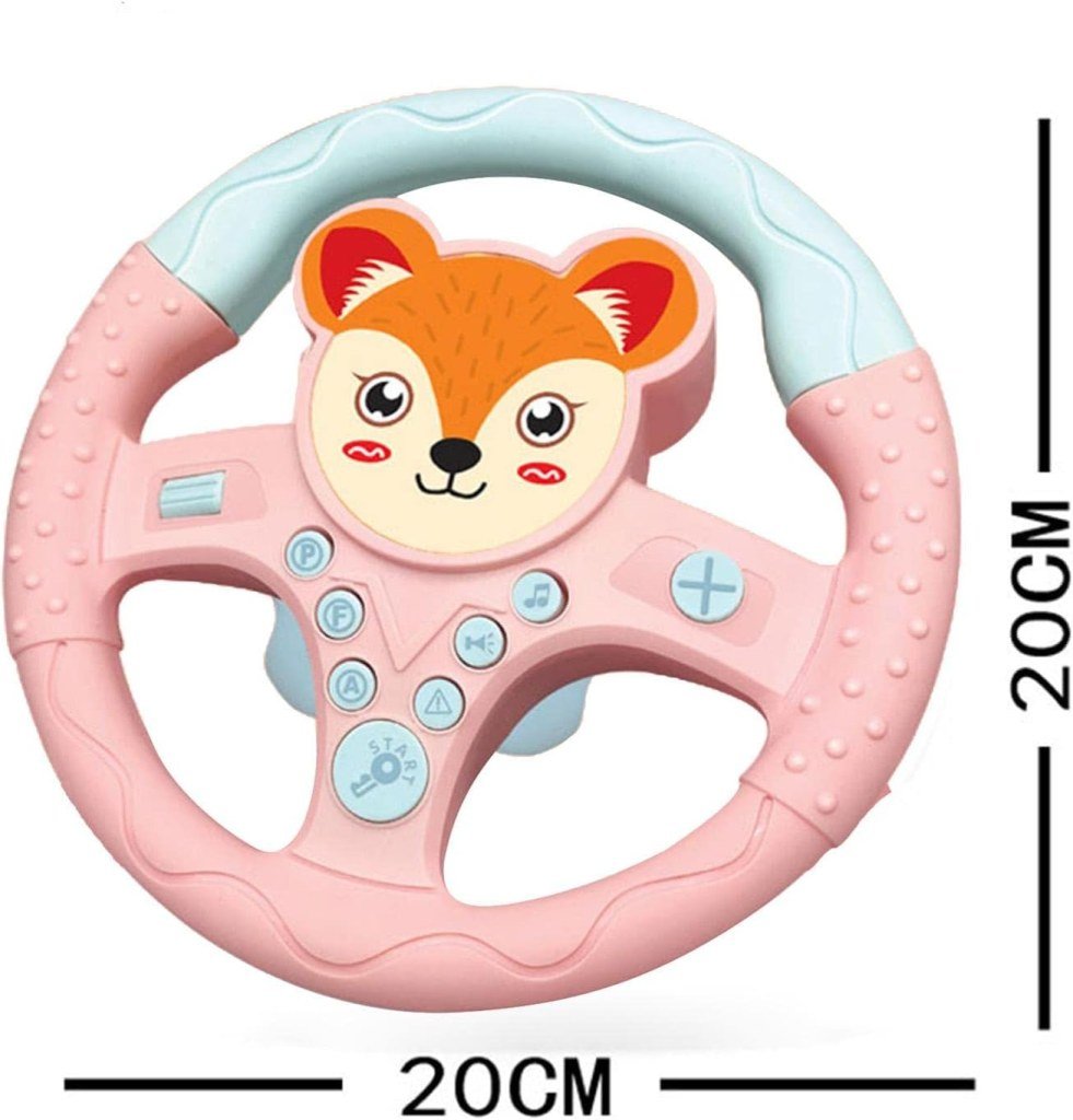 Kids Simulated Steering Wheel Car Toy with Lights, Music & Suction (Pink)
