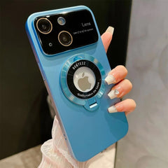 Sky Blue iPhone 15 Case with Magnetic Stand & MagSafe, Shockproof & Camera Protection (Purple)