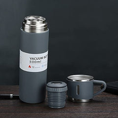 Stainless Steel Vacuum Flask Set with Steel Cups – Hot & Cold Drink Travel Bottle