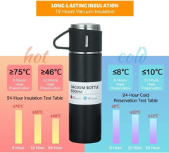 Stainless Steel Vacuum Flask Set with Steel Cups – Hot & Cold Drink Travel Bottle