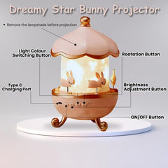 Cute Bunny Star Projector Night Light – 360° Rotatable Galaxy Lamp for Kids & Nursery