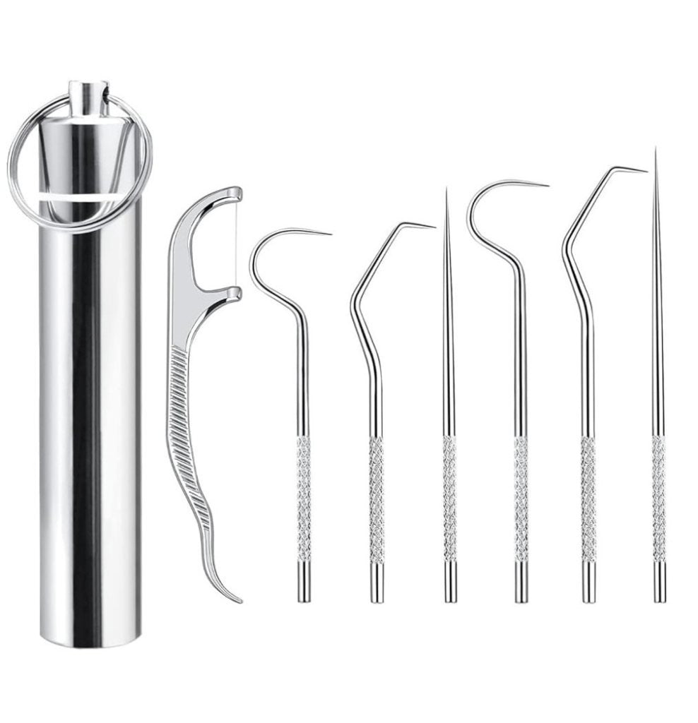 Portable 4-Piece Metal Toothpick & Floss Set for Travel & Outdoor Use