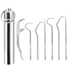 Portable 4-Piece Metal Toothpick & Floss Set for Travel & Outdoor Use