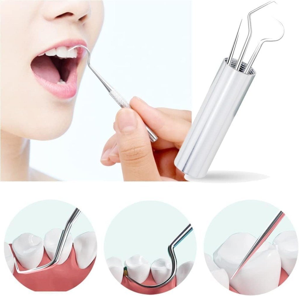 Portable 4-Piece Metal Toothpick & Floss Set for Travel & Outdoor Use