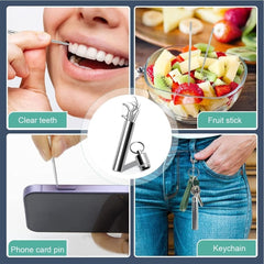 Portable 4-Piece Metal Toothpick & Floss Set for Travel & Outdoor Use