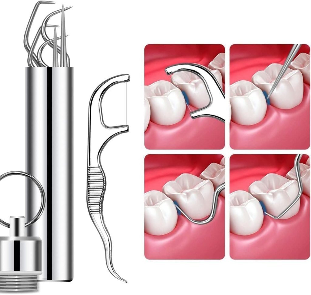 Portable 4-Piece Metal Toothpick & Floss Set for Travel & Outdoor Use