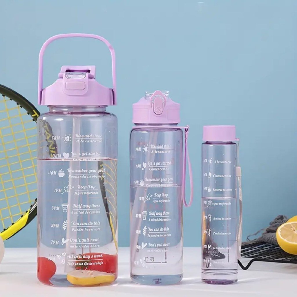 Motivational Transparent Water Bottle Set – 3 Pack, 2000ml, 700ml, 300ml