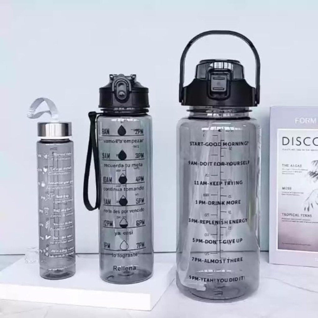 Motivational Transparent Water Bottle Set – 3 Pack, 2000ml, 700ml, 300ml