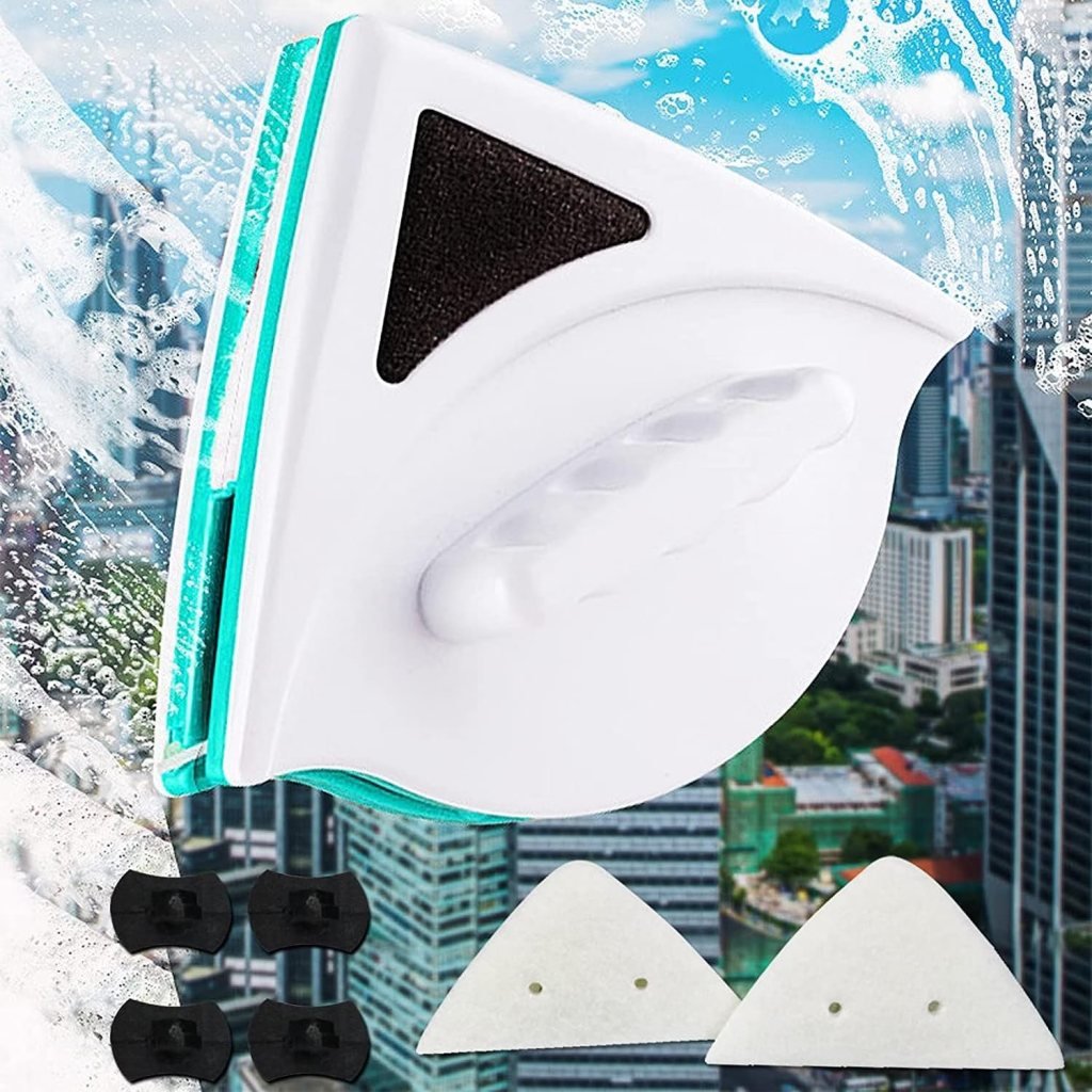 Triangle Magnetic Glass Cleaner – Double-Sided Window Wiper & Squeegee Kit