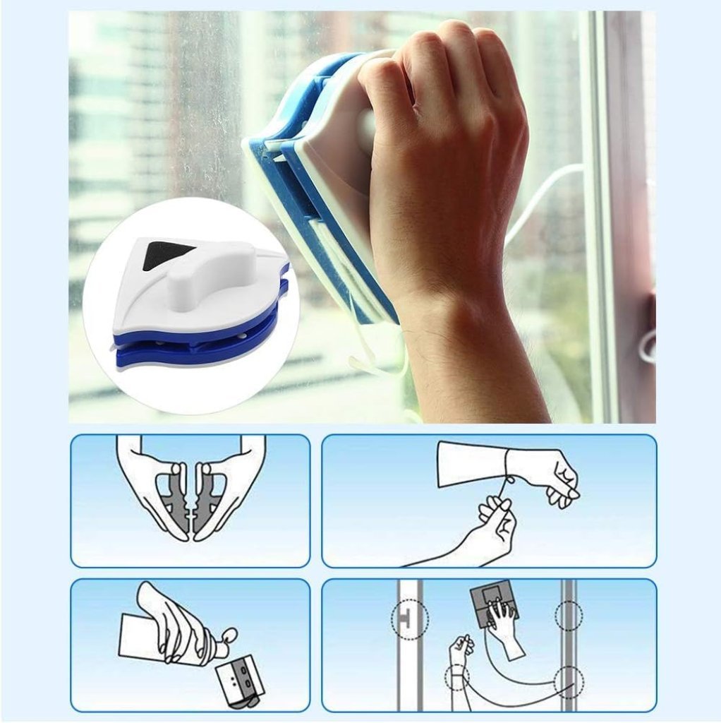 Triangle Magnetic Glass Cleaner – Double-Sided Window Wiper & Squeegee Kit