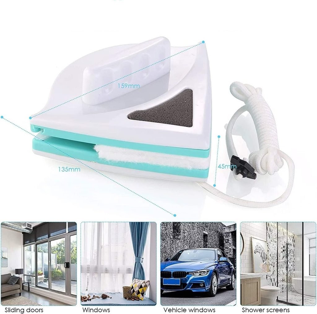 Triangle Magnetic Glass Cleaner – Double-Sided Window Wiper & Squeegee Kit