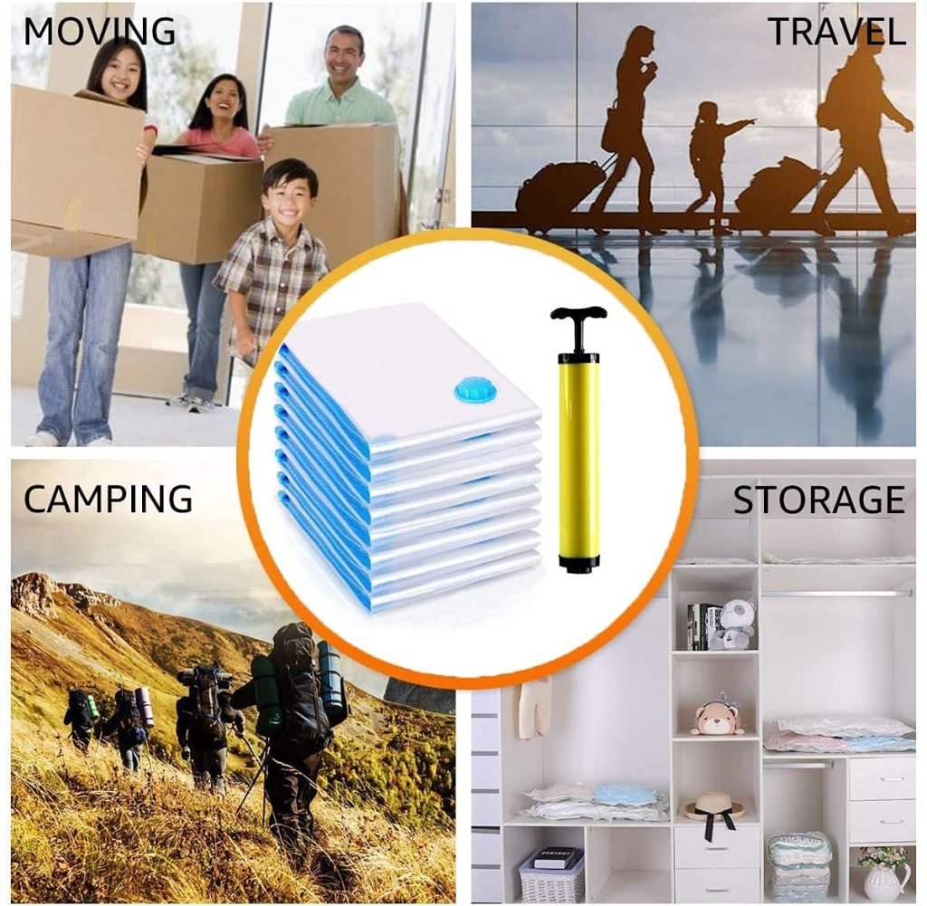Heavy-Duty Vacuum Storage Bags with Pump – 5 Pack, Reusable Space Saver Bags for Travel & Home