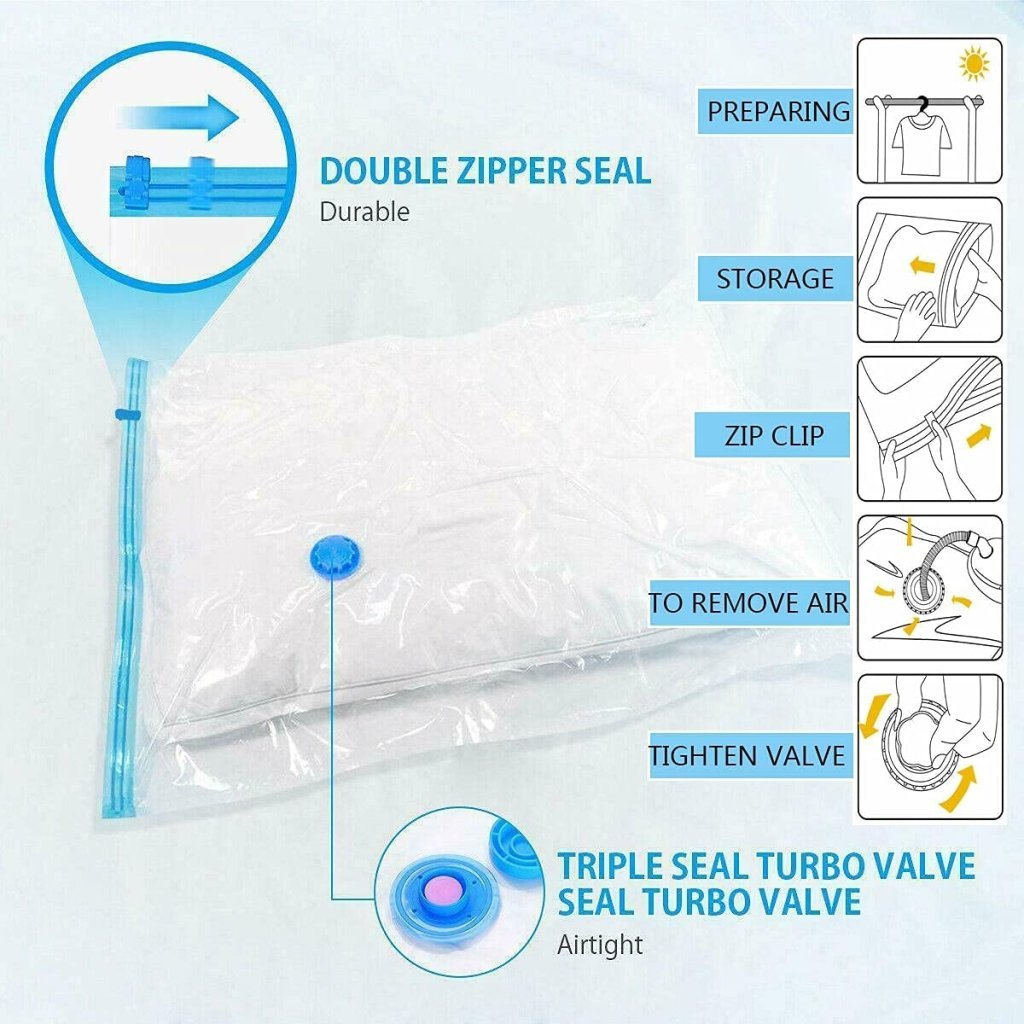 Heavy-Duty Vacuum Storage Bags with Pump – 5 Pack, Reusable Space Saver Bags for Travel & Home