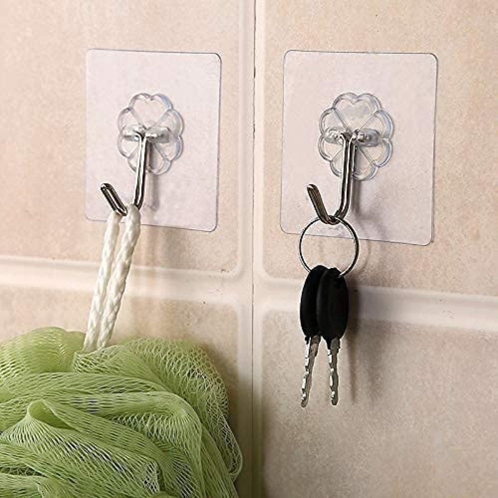 Heavy Duty Transparent Wall Hooks – Waterproof Metal Adhesive Hangers for Kitchen & Bathroom (Pack of 1)