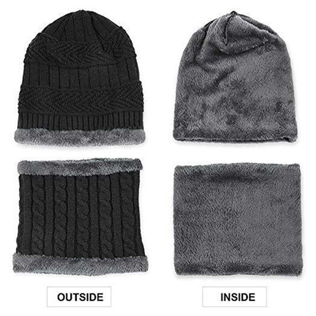 Warm Winter Knit Hat & Scarf Combo for Men & Women – Fleece-Lined & Thick Woolen Cap