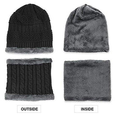 Warm Winter Knit Hat & Scarf Combo for Men & Women – Fleece-Lined & Thick Woolen Cap