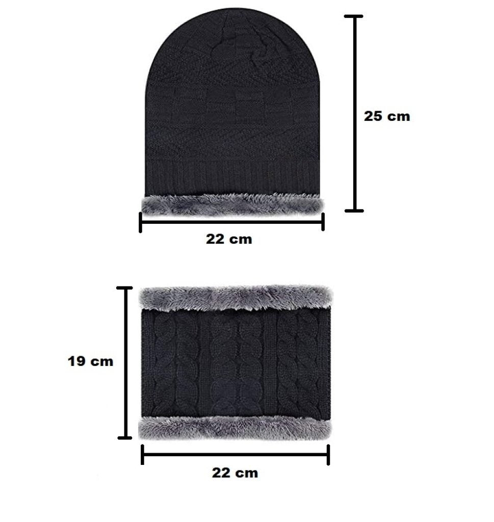 Warm Winter Knit Hat & Scarf Combo for Men & Women – Fleece-Lined & Thick Woolen Cap