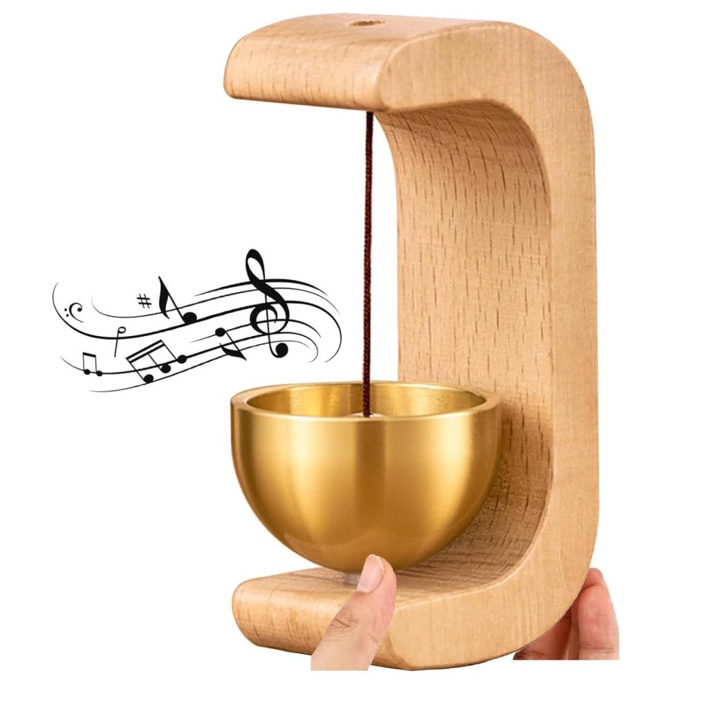 Vintage Beech Wood Doorbell with Brass Bell – Classic Wall Mount Chime