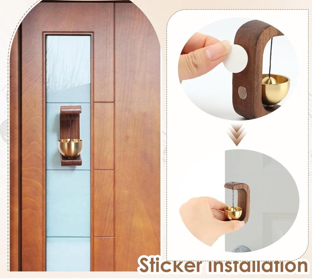 Vintage Beech Wood Doorbell with Brass Bell – Classic Wall Mount Chime