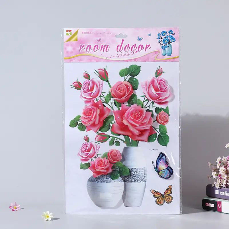 3D Flower & Vase Wall Sticker - 1 Pc