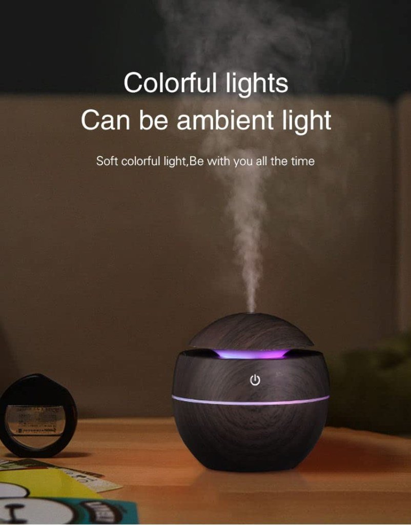 Wooden Essential Oil Diffuser & Cool Mist Humidifier – Colorful Light, Car & Room Use